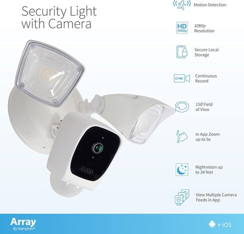 Array by Hampton - Wireless Outdoor HD Security Flood Light with Camera – Weather Resistant Smart Motion Activated 1080P Camera, Two Way Audio, Night Vision, and 270 Degree Motion Detection Angle in Saudi Arabia