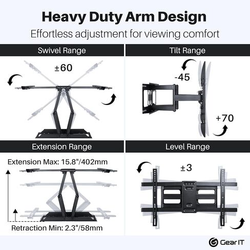 GearIT TV Wall Mount/Monitor (TVs 37 to 80 inch) Up to 132lbs - Full Motion Swivel, Tilt, Articulating Arm, Vesa 200 300 400 600 in Saudi Arabia