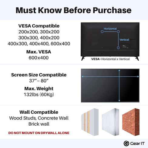 GearIT TV Wall Mount/Monitor (TVs 37 to 80 inch) Up to 132lbs - Full Motion Swivel, Tilt, Articulating Arm, Vesa 200 300 400 600 in Saudi Arabia
