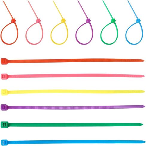QDiShi 600pcs Small Colored Zip Ties 4 Inch Multi-Color Zip Wire Tie for Deco Mesh Wreath Supplies, Colorful Plastic Ties Yellow, Blue, Red, Green, Pink, Purple Zip Ties (100 per color) in Kuwait