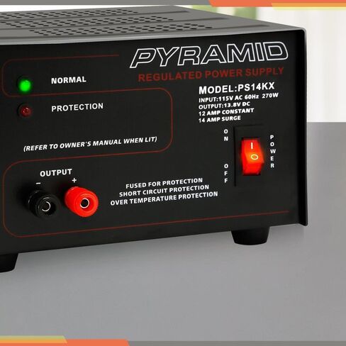 مزود طاقة Pyramid Universal Compact Bench - محول 12 أمبير خطي منظم للمنزل من AC إلى DC 12 فولت مع مدخل طاقة 13.8 فولت تيار مستمر 115 فولت تيار متردد 270 وات، أطراف من النوع اللولبي، مروحة تبريد PS14KX in Saudi Arabia