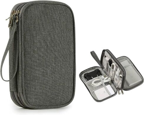 منظم إلكتروني من هوفنوغشوين، حقيبة منظم كابلات السفر للسفر الكل في واحد، حقيبة تخزين مزدوجة الطبقات، حقيبة حمل للكابل/السلك/الشاحن/الهاتف/بطاقة SD/سماعة الأذن (رمادي) in Kuwait