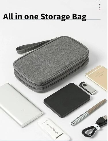 منظم إلكتروني من هوفنوغشوين، حقيبة منظم كابلات السفر للسفر الكل في واحد، حقيبة تخزين مزدوجة الطبقات، حقيبة حمل للكابل/السلك/الشاحن/الهاتف/بطاقة SD/سماعة الأذن (رمادي) in Kuwait