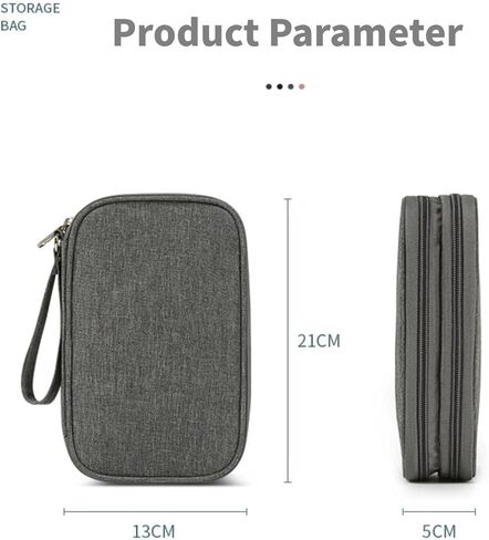 منظم إلكتروني من هوفنوغشوين، حقيبة منظم كابلات السفر للسفر الكل في واحد، حقيبة تخزين مزدوجة الطبقات، حقيبة حمل للكابل/السلك/الشاحن/الهاتف/بطاقة SD/سماعة الأذن (رمادي) in Kuwait
