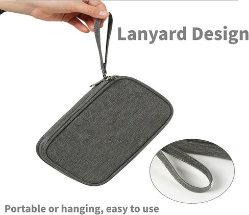 منظم إلكتروني من هوفنوغشوين، حقيبة منظم كابلات السفر للسفر الكل في واحد، حقيبة تخزين مزدوجة الطبقات، حقيبة حمل للكابل/السلك/الشاحن/الهاتف/بطاقة SD/سماعة الأذن (رمادي) in Kuwait