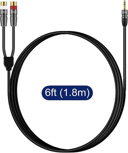 J&D 3.5 mm to Dual RCA Audio Cable, Heavy Duty 3.5mm Male to 2 RCA Female Gold Plated Copper Shell Stereo Audio Adapter Cable, 1 Feet in Kuwait