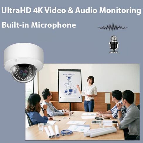 كاميرا GW Security 8MP H.265 UltraHD 3840 x 2160P شبكة PoE مقاومة للطقس 4K ميكروفون IP قبة مع عدسة تكبير بمحرك 2.8-12 مم (VD8071MMIC) in Kuwait