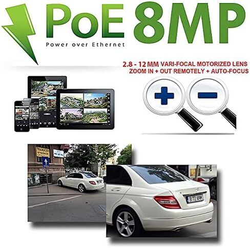 كاميرا GW Security 8MP H.265 UltraHD 3840 x 2160P شبكة PoE مقاومة للطقس 4K ميكروفون IP قبة مع عدسة تكبير بمحرك 2.8-12 مم (VD8071MMIC) in Kuwait