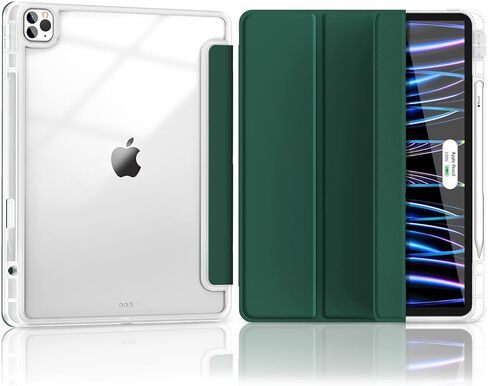 حافظة Hoidokly لجهاز iPad Pro 12.9 الجيل السادس/الخامس/الرابع/الجيل الثالث (2022/2021/2020/2018)، غطاء شفاف رفيع وحامل ثلاثي الطي ذكي مقاس 12.9 بوصة، غطاء شفاف واقٍ مع حامل قلم رصاص للنوم/الاستيقاظ التلقائي، وردي in Kuwait