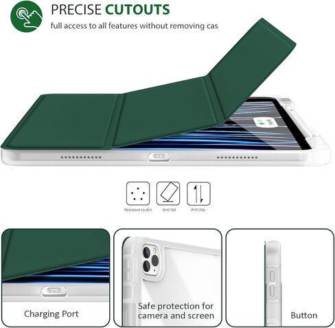 حافظة Hoidokly لجهاز iPad Pro 12.9 الجيل السادس/الخامس/الرابع/الجيل الثالث (2022/2021/2020/2018)، غطاء شفاف رفيع وحامل ثلاثي الطي ذكي مقاس 12.9 بوصة، غطاء شفاف واقٍ مع حامل قلم رصاص للنوم/الاستيقاظ التلقائي، وردي in Kuwait