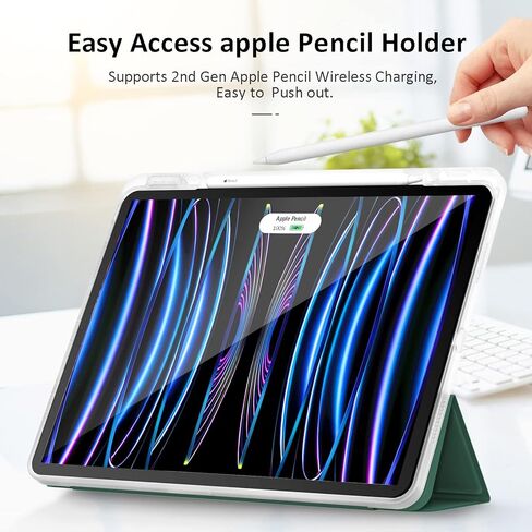 حافظة Hoidokly لجهاز iPad Pro 12.9 الجيل السادس/الخامس/الرابع/الجيل الثالث (2022/2021/2020/2018)، غطاء شفاف رفيع وحامل ثلاثي الطي ذكي مقاس 12.9 بوصة، غطاء شفاف واقٍ مع حامل قلم رصاص للنوم/الاستيقاظ التلقائي، وردي in Kuwait