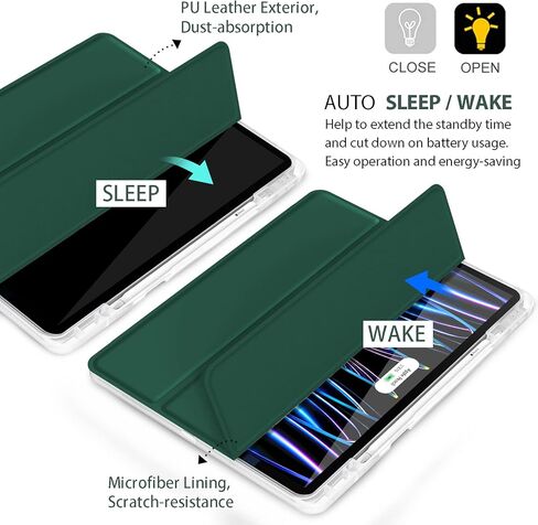 حافظة Hoidokly لجهاز iPad Pro 12.9 الجيل السادس/الخامس/الرابع/الجيل الثالث (2022/2021/2020/2018)، غطاء شفاف رفيع وحامل ثلاثي الطي ذكي مقاس 12.9 بوصة، غطاء شفاف واقٍ مع حامل قلم رصاص للنوم/الاستيقاظ التلقائي، وردي in Kuwait