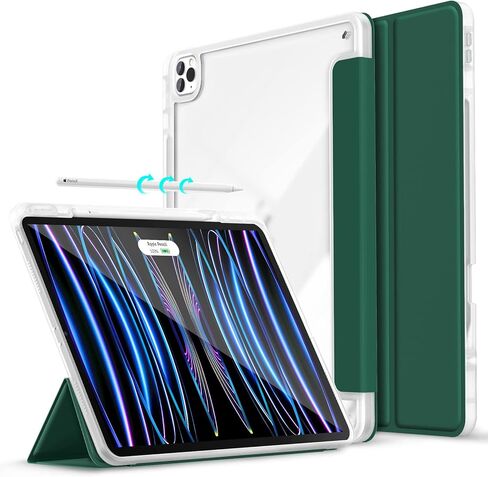 حافظة Hoidokly لجهاز iPad Pro 12.9 الجيل السادس/الخامس/الرابع/الجيل الثالث (2022/2021/2020/2018)، غطاء شفاف رفيع وحامل ثلاثي الطي ذكي مقاس 12.9 بوصة، غطاء شفاف واقٍ مع حامل قلم رصاص للنوم/الاستيقاظ التلقائي، وردي in Kuwait