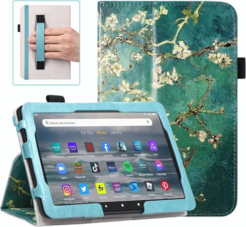 DMLuna Case for All-New Amazon Fire 7 Tablet 12th Generation, 2022 Release, Premium Smart Protective Lightweight PU Leather Auto Wake Sleep Cover, with Folding Stand, Hand Strap, Glitter Purple in Kuwait