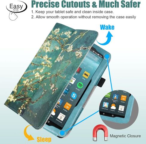 DMLuna Case for All-New Amazon Fire 7 Tablet 12th Generation, 2022 Release, Premium Smart Protective Lightweight PU Leather Auto Wake Sleep Cover, with Folding Stand, Hand Strap, Glitter Purple in Kuwait