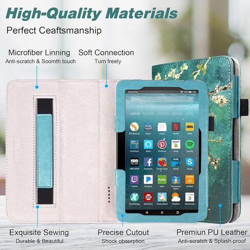 DMLuna Case for All-New Amazon Fire 7 Tablet 12th Generation, 2022 Release, Premium Smart Protective Lightweight PU Leather Auto Wake Sleep Cover, with Folding Stand, Hand Strap, Glitter Purple in Kuwait