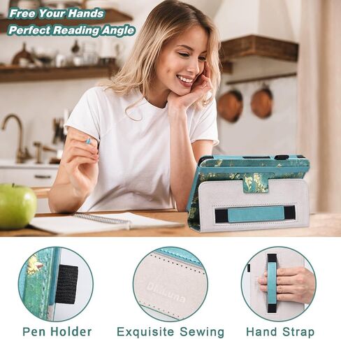 DMLuna Case for All-New Amazon Fire 7 Tablet 12th Generation, 2022 Release, Premium Smart Protective Lightweight PU Leather Auto Wake Sleep Cover, with Folding Stand, Hand Strap, Glitter Purple in Kuwait