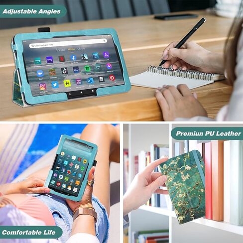 DMLuna Case for All-New Amazon Fire 7 Tablet 12th Generation, 2022 Release, Premium Smart Protective Lightweight PU Leather Auto Wake Sleep Cover, with Folding Stand, Hand Strap, Glitter Purple in Kuwait