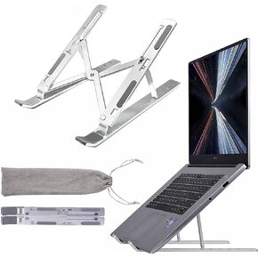 OWL K Laptop Stand for Desk, Computer Stand Adjustable Height Ergonomic Portable Aluminum Laptop Riser, Foldable Multiple 7 Angles Anti-Slip Laptop Holder Compatible with 9-15.6 inch Laptops (Silver) in Saudi Arabia
