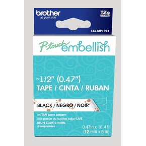 Brother P-Touch Embellish Black Print on Tan Paws Patterned Tape TEMPTP31 – ~½" Wide x 13.1’ Long for use with P-Touch Embellish Ribbon & Tape Printer in Saudi Arabia