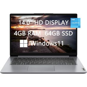 Lenovo Ideapad 1i 14 inch HD Laptop for College Student & Business, Intel Celeron Processor N4020 CPU, 4GB RAM, 64GB SSD, Bluetooth, HDMI, USB-C, Lightweight, Windows 11, LIONEYE HDMI Cable (Renewed)
