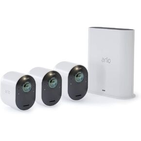 Arlo Ultra - 4K UHD Wire-Free Security 3 Camera System | Indoor/Outdoor with Color Night Vision, 180° View, 2-Way Audio, Spotlight, Siren | Compatible with Alexa and Homekit | (VMS534) (Renewed) in Kuwait