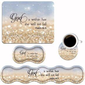Ergonomic Keyboard Wrist Rest and Mouse Pad Wrist Rest Set with Coasters [4Pcs], Non-Slip Rubber Base for Home Office Working Studying Easy Typing & Pain Relief, Quote Bible Verses Psalm 46:5 in Saudi Arabia