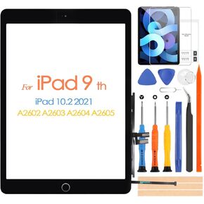 for iPad 9 2021 Screen Replacement, Touch Screen for iPad 9th Gen 10.2 inch A2602 A2603 A2604 A2605 Digiziter Touchscreen Glass Panel with Home Button & Repair Tools (Not LCD)