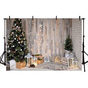 MEHOFOND 7x5ft الشتاء شجرة عيد الميلاد ريفي الخشب البني جدار الخلفيات للتصوير الفوتوغرافي نجوم الهدايا إكليل خلفية عيد ميلاد سعيد عشاء حفلة عطلة الديكور صور الدعائم راية الإمدادات in Kuwait