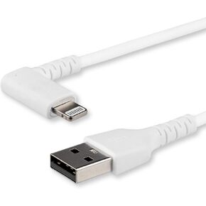 StarTech.com 3ft (1m) Durable USB A to Lightning Cable - White 90 Right Angled Heavy Duty Rugged Aramid Fiber USB Type A to Lightning Charging/Sync Cord - Apple MFi Certified - iPhone (RUSBLTMM1MWR) in Kuwait