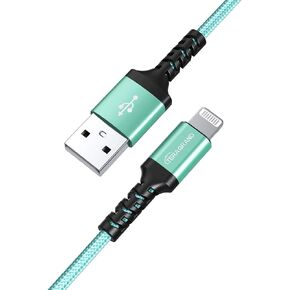 Tera Grand - Apple C89 MFi Certified Lightning to USB Braided Cable for iPhone 14/13/12/11 Pro Pro Max Plus Mini, SE XS Max XR X, 8/7/6 Plus, iPad, AirPods, 7 Ft Blue/Green in Kuwait