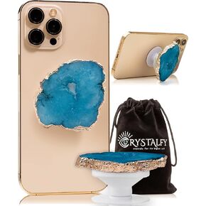 CRYSTALFY Rutilated Clear Quartz Crystal Phone Grip & Phone Stand: Authentic Natural Gemstone Swappable Top, Expandable Collapsible Holder for Smartphones and Tablets