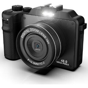 كاميرا رقمية للتصوير الفوتوغرافي، كاميرا Vlog بدقة 4K، كاميرا مزدوجة أمامية وخلفية، تركيز تلقائي ومضادة للاهتزاز، 7 مرشحات ألوان، كشف الوجه، شاشة IPS مقاس 3 بوصات، زاوية واسعة 140 درجة، تكبير 18X، بطاقة TF 32 جيجا وحزام يد AC- 03 in Kuwait