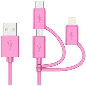 Apple MFI Certified 3-in-1 Cable, Lightning/Type C/Micro USB Cable for iPhone, iPad, Huawei, HTC, LG, Samsung Galaxy, Sony Xperia, Android Smartphones, iPad Pro 2018 and More 3 in 1 Pink(6FT) in Kuwait
