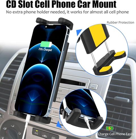 حامل تابلت بفتحة سي دي من تشارشيندو للسيارة مع دوران 360 درجة، حامل 2 في 1 عالمي مضاد للاهتزاز متوافق مع ايباد برو 9.7 11 12.9 / اير / ميني جي بي اس والهواتف الذكية وغيرها من الاجهزة 4-13 انش in Kuwait