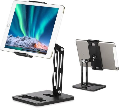 حامل حامل الكمبيوتر اللوحي Yoobao، [قابل للتعديل] حامل iPad والهاتف من الألومنيوم قابل للطي بزاوية 360 درجة للمكتب بقاعدة أثقل، مناسب لهاتف iPhone Microsoft Surface Pro مقاس 4.7 بوصة - 12.9 بوصة - أسود [مُحسن] in Kuwait