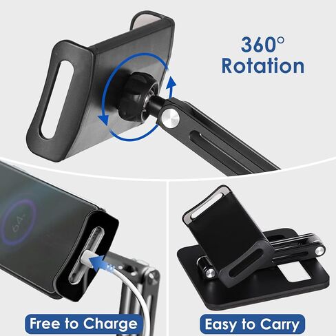 حامل حامل الكمبيوتر اللوحي Yoobao، [قابل للتعديل] حامل iPad والهاتف من الألومنيوم قابل للطي بزاوية 360 درجة للمكتب بقاعدة أثقل، مناسب لهاتف iPhone Microsoft Surface Pro مقاس 4.7 بوصة - 12.9 بوصة - أسود [مُحسن] in Kuwait