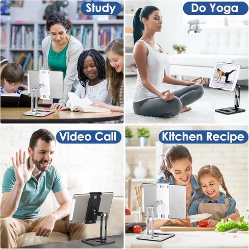 حامل حامل الكمبيوتر اللوحي Yoobao، [قابل للتعديل] حامل iPad والهاتف من الألومنيوم قابل للطي بزاوية 360 درجة للمكتب بقاعدة أثقل، مناسب لهاتف iPhone Microsoft Surface Pro مقاس 4.7 بوصة - 12.9 بوصة - أسود [مُحسن] in Kuwait