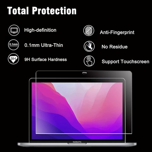 واقي شاشة من الزجاج المقسى 9H لجهاز MacBook Pro 13 الجديد 2022-2016 موديل A2338 M2/M1 A2289 A2251 A2159 A1706 A1708 |MacBook Air 13 2020-2018 موديل A2179 A1932، واقي شاشة زجاجي مضاد للانفجار in Kuwait