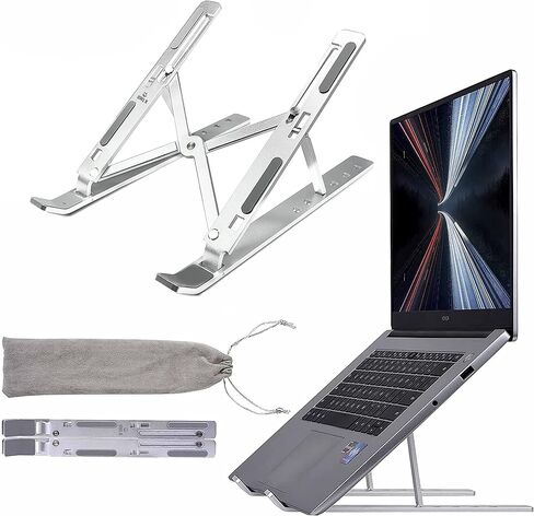 OWL K Laptop Stand for Desk, Computer Stand Adjustable Height Ergonomic Portable Aluminum Laptop Riser, Foldable Multiple 7 Angles Anti-Slip Laptop Holder Compatible with 9-15.6 inch Laptops (Silver) in Saudi Arabia