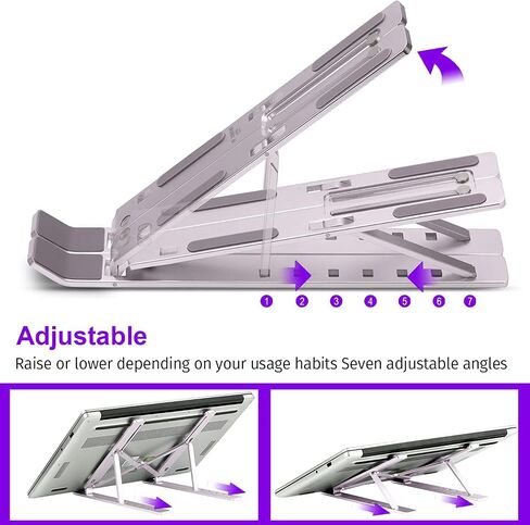 OWL K Laptop Stand for Desk, Computer Stand Adjustable Height Ergonomic Portable Aluminum Laptop Riser, Foldable Multiple 7 Angles Anti-Slip Laptop Holder Compatible with 9-15.6 inch Laptops (Silver) in Saudi Arabia