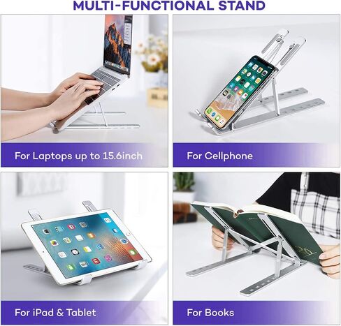 OWL K Laptop Stand for Desk, Computer Stand Adjustable Height Ergonomic Portable Aluminum Laptop Riser, Foldable Multiple 7 Angles Anti-Slip Laptop Holder Compatible with 9-15.6 inch Laptops (Silver) in Saudi Arabia