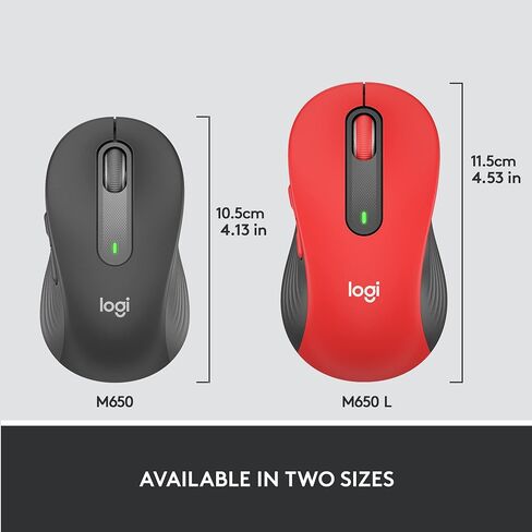 Logitech Signature M650 L Full Size Wireless Mouse - for Large Sized Hands, 2-Year Battery, Silent Clicks, Customizable Side Buttons, Bluetooth, Multi-Device Compatibility - Black (Renewed) in Kuwait