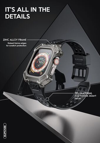 SUPCASE for Apple Watch Ultra 3/2/1 Case with 2X Screen Protector,Men,Black | Military-Grade Protection, Rugged Metal Cover with Adjustable Strap Band, Compatible with Wireless Chargers, UB Pro XT in Kuwait