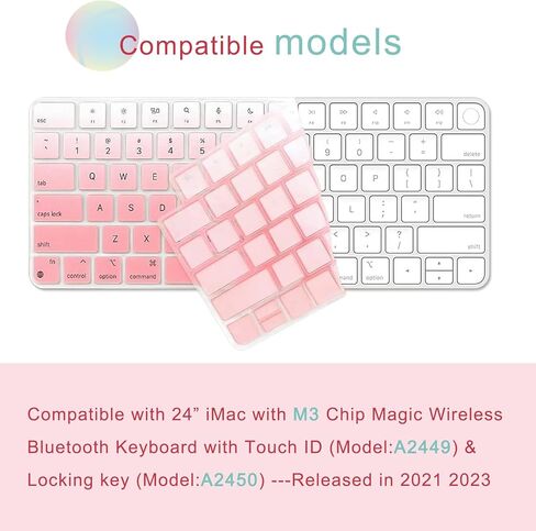 MasiBloom غطاء لوحة المفاتيح السيليكون لـ 24 بوصة iMac Magic Keyboard M3 Chip 2023 تم إصداره مع معرف اللمس A2449 ومع مفتاح القفل A2450 ومفاتيح بصمات الأصابع وتسجيل الدخول في ملحقات Portector (وردي) in Kuwait