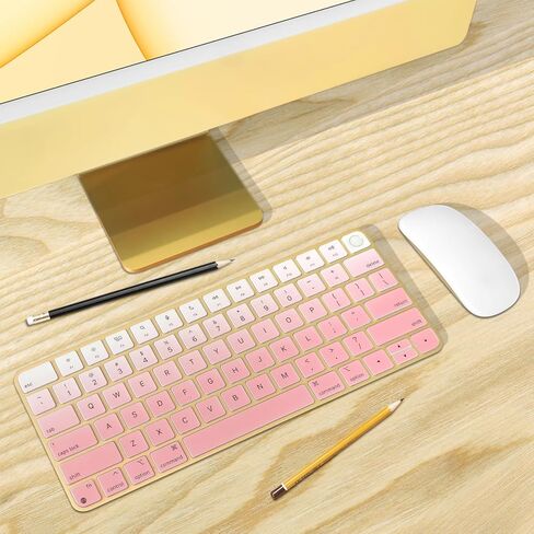 MasiBloom غطاء لوحة المفاتيح السيليكون لـ 24 بوصة iMac Magic Keyboard M3 Chip 2023 تم إصداره مع معرف اللمس A2449 ومع مفتاح القفل A2450 ومفاتيح بصمات الأصابع وتسجيل الدخول في ملحقات Portector (وردي) in Kuwait