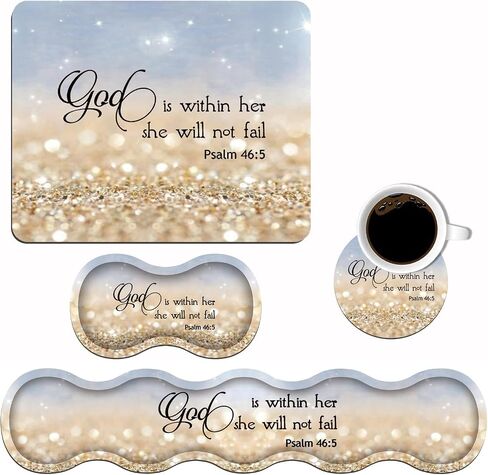 Ergonomic Keyboard Wrist Rest and Mouse Pad Wrist Rest Set with Coasters [4Pcs], Non-Slip Rubber Base for Home Office Working Studying Easy Typing & Pain Relief, Quote Bible Verses Psalm 46:5 in Saudi Arabia