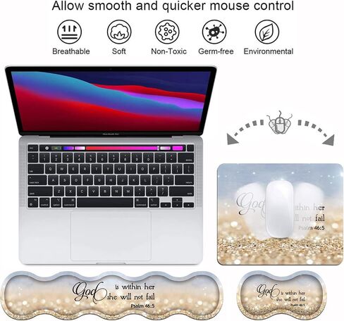 Ergonomic Keyboard Wrist Rest and Mouse Pad Wrist Rest Set with Coasters [4Pcs], Non-Slip Rubber Base for Home Office Working Studying Easy Typing & Pain Relief, Quote Bible Verses Psalm 46:5 in Saudi Arabia
