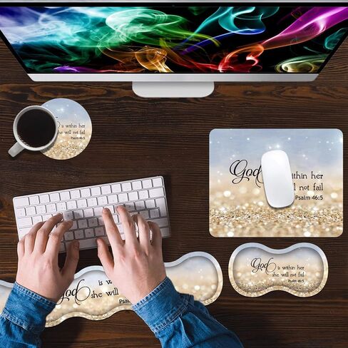 Ergonomic Keyboard Wrist Rest and Mouse Pad Wrist Rest Set with Coasters [4Pcs], Non-Slip Rubber Base for Home Office Working Studying Easy Typing & Pain Relief, Quote Bible Verses Psalm 46:5 in Saudi Arabia