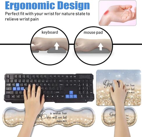 Ergonomic Keyboard Wrist Rest and Mouse Pad Wrist Rest Set with Coasters [4Pcs], Non-Slip Rubber Base for Home Office Working Studying Easy Typing & Pain Relief, Quote Bible Verses Psalm 46:5 in Saudi Arabia
